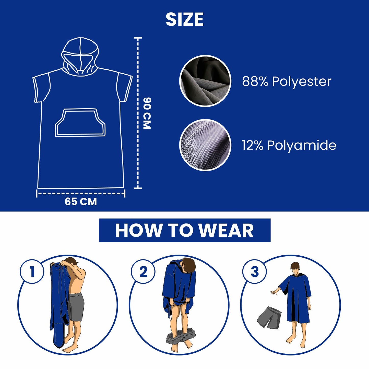 MWTA Surf Poncho for Kids with Hood, Quick Dry 80% Microfiber Polyester Changing Robe Beach Towel W/Outside Pocket - Outdoor, Surfing, Swimming, Bathing, Travelling, Camping, Pool (Royal Blue)…