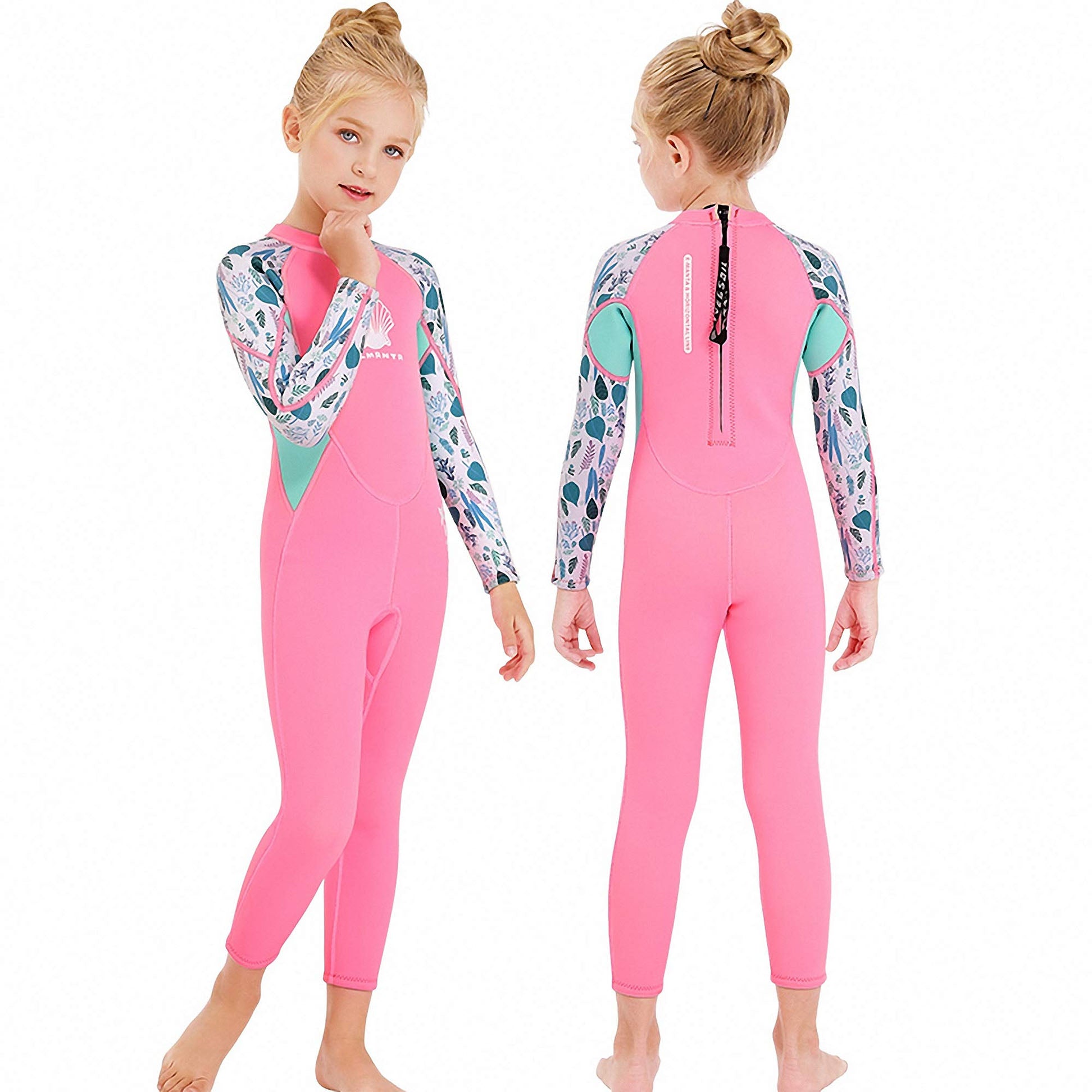 MWTA Wetsuit for Kids Boys Girls 2.5mm Neoprene Thermal Swimsuit Fullsuit Wet Suits Long Sleeve for Toddler Child Junior Youth Swimming, Diving, Surfing Pink-XXL