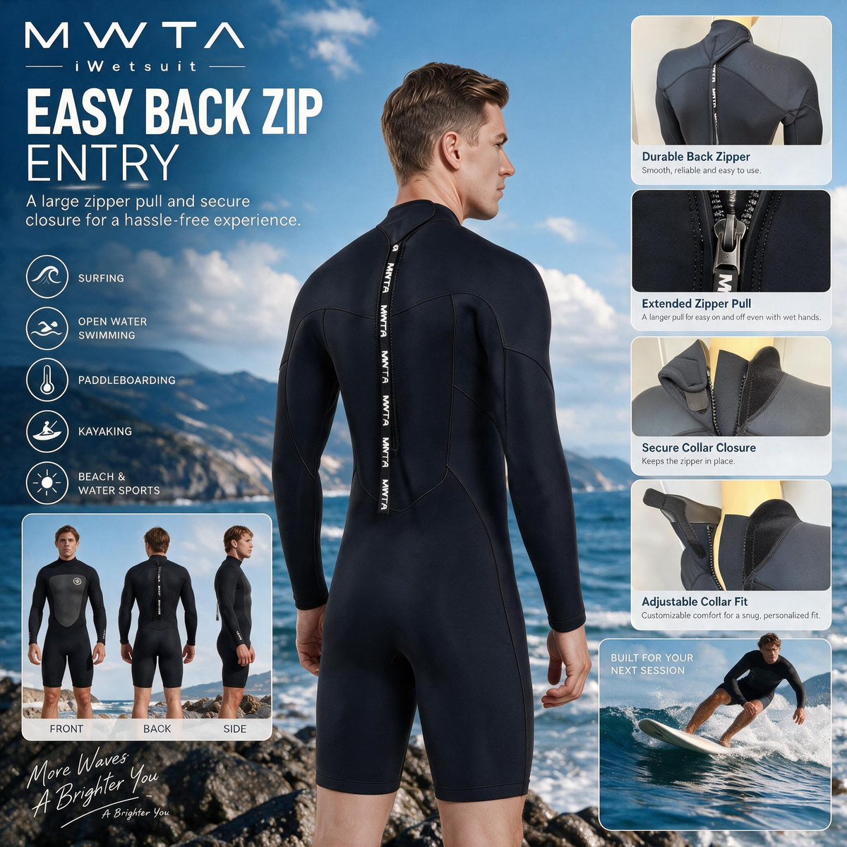 MWTA Men's 2mm Long Sleeve Spring Wetsuit – Back Zip