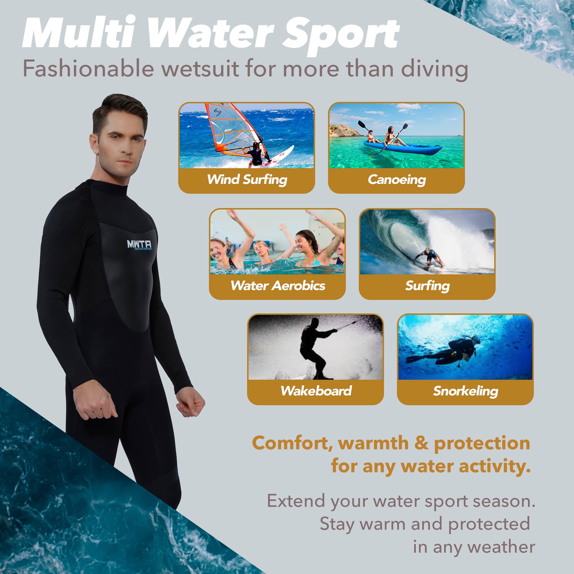 MWTA Men's 3/2mm Full Wetsuit Back Zip