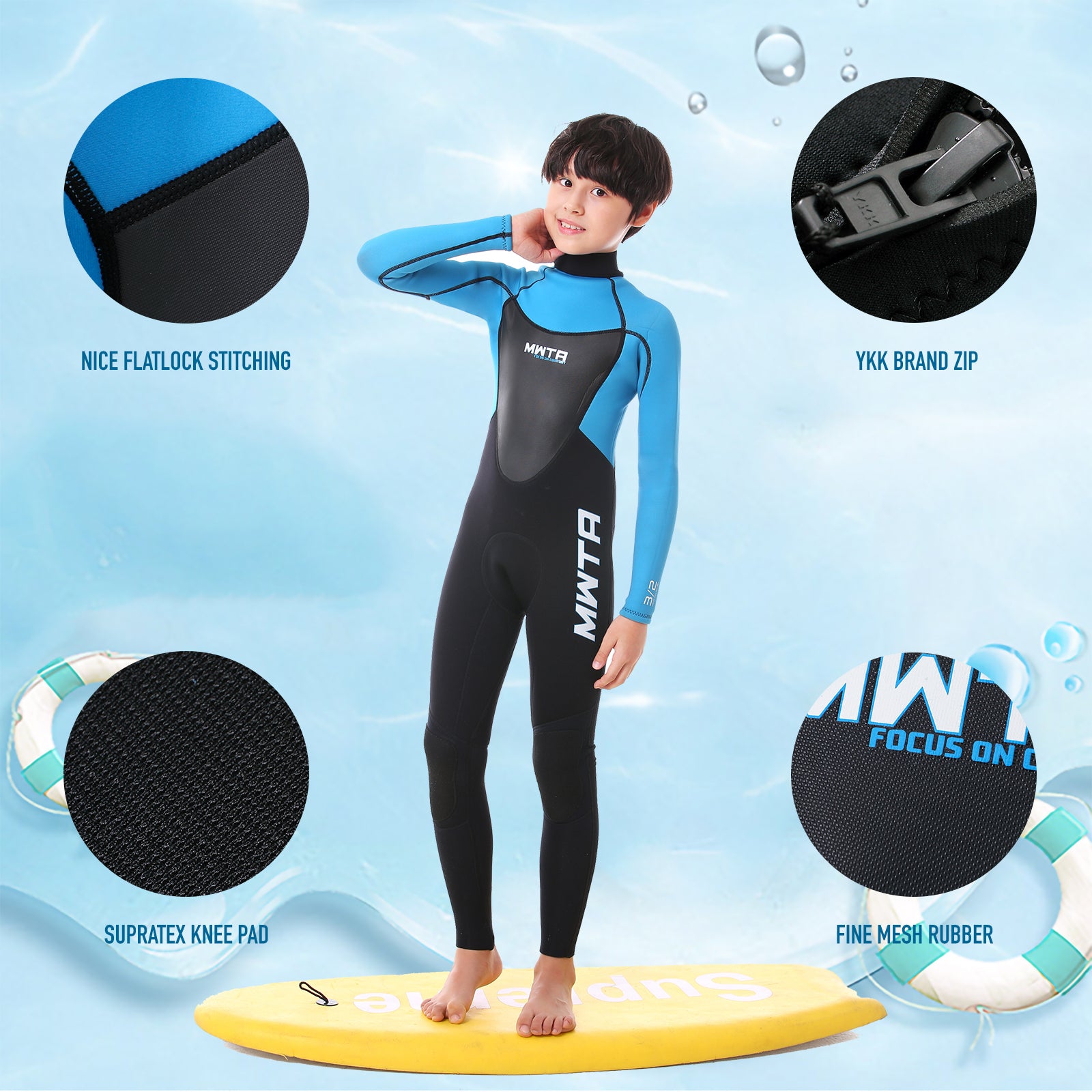 MWTA Junior 3/2mm Full Wetsuit Back Zip