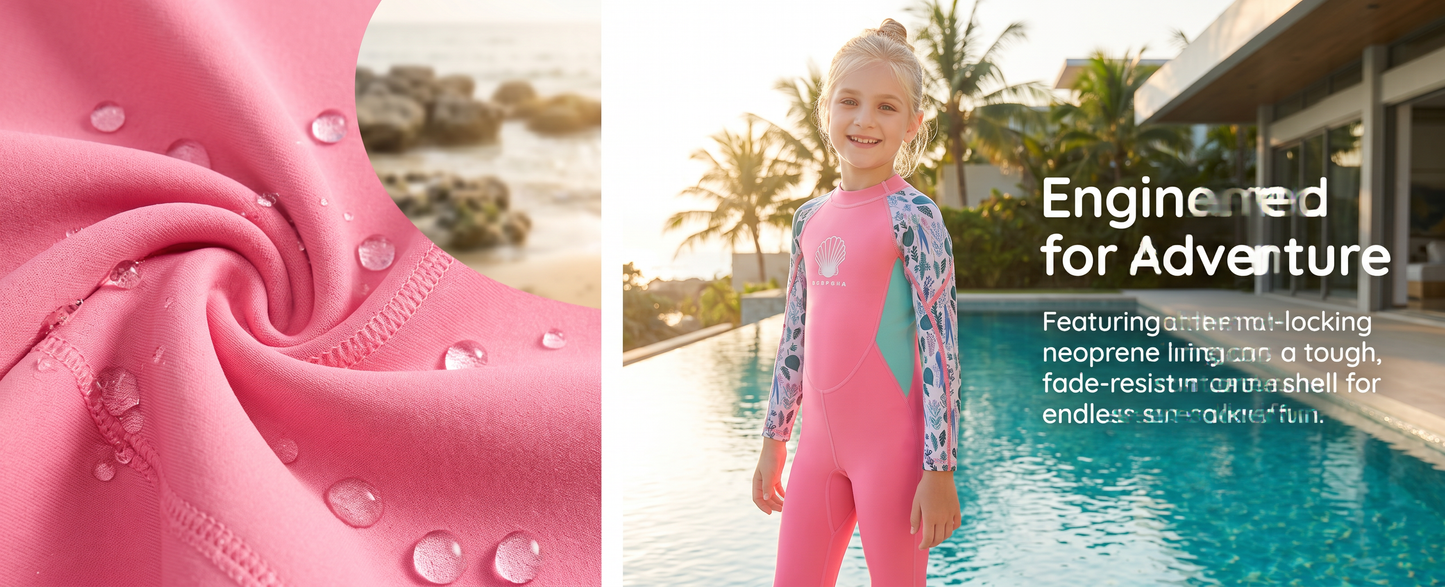 MWTA Wetsuit for Kids Boys Girls 2.5mm Neoprene Thermal Swimsuit Fullsuit Wet Suits Long Sleeve for Toddler Child Junior Youth Swimming, Diving, Surfing Pink-XXL