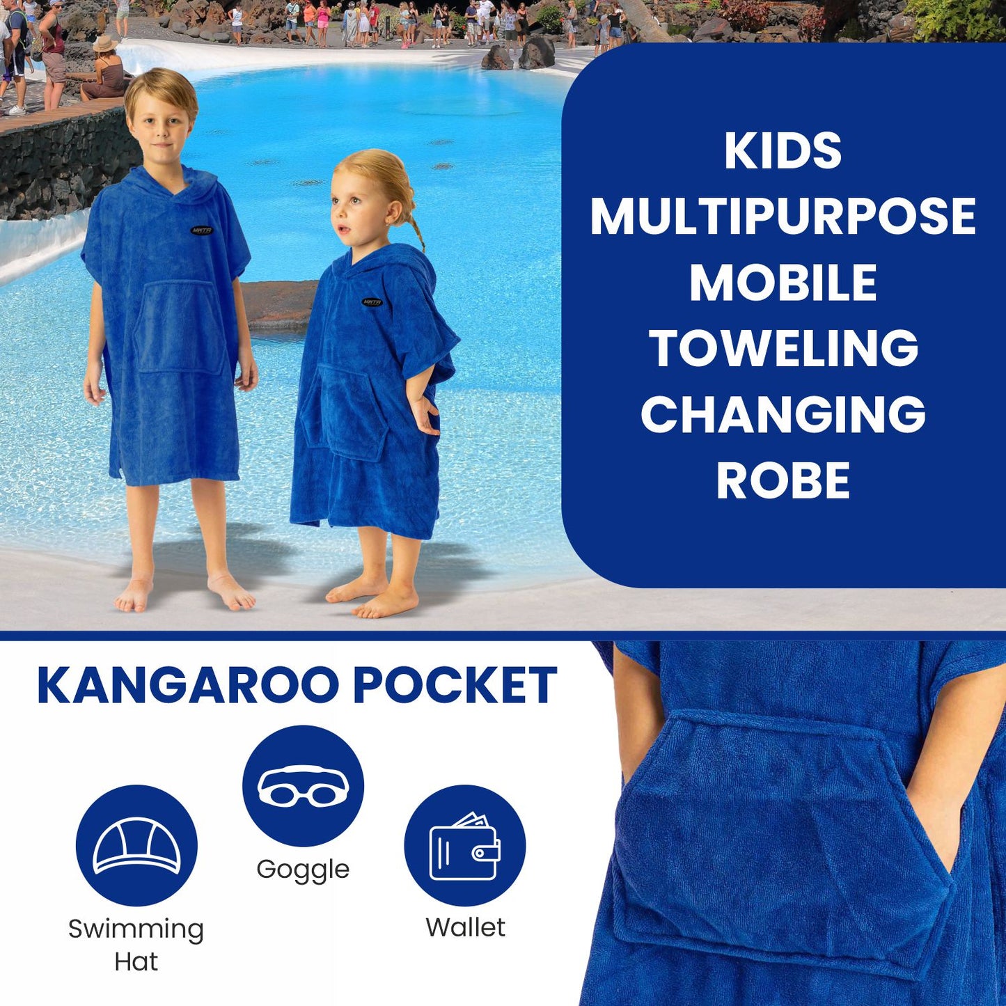 MWTA Surf Poncho for Kids with Hood,Changing Robe Beach Towel W/Outside Pocket - Outdoor, Surfing, Swimming, Bathing, Travelling, Pool (Angel Blue)…
