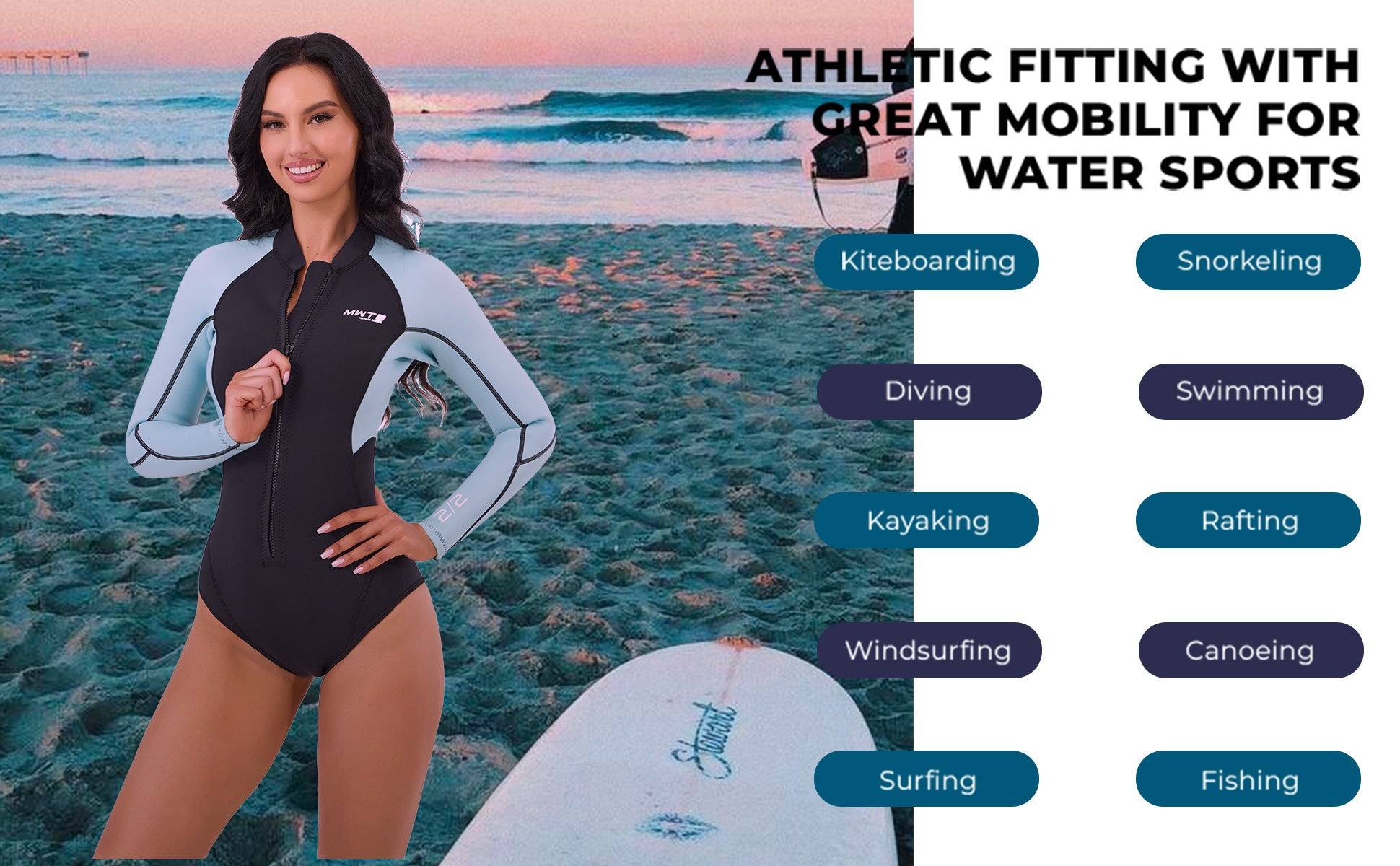 Women's 2mm Spring Suit Wetsuit Front Zip Colorblock | MWTA