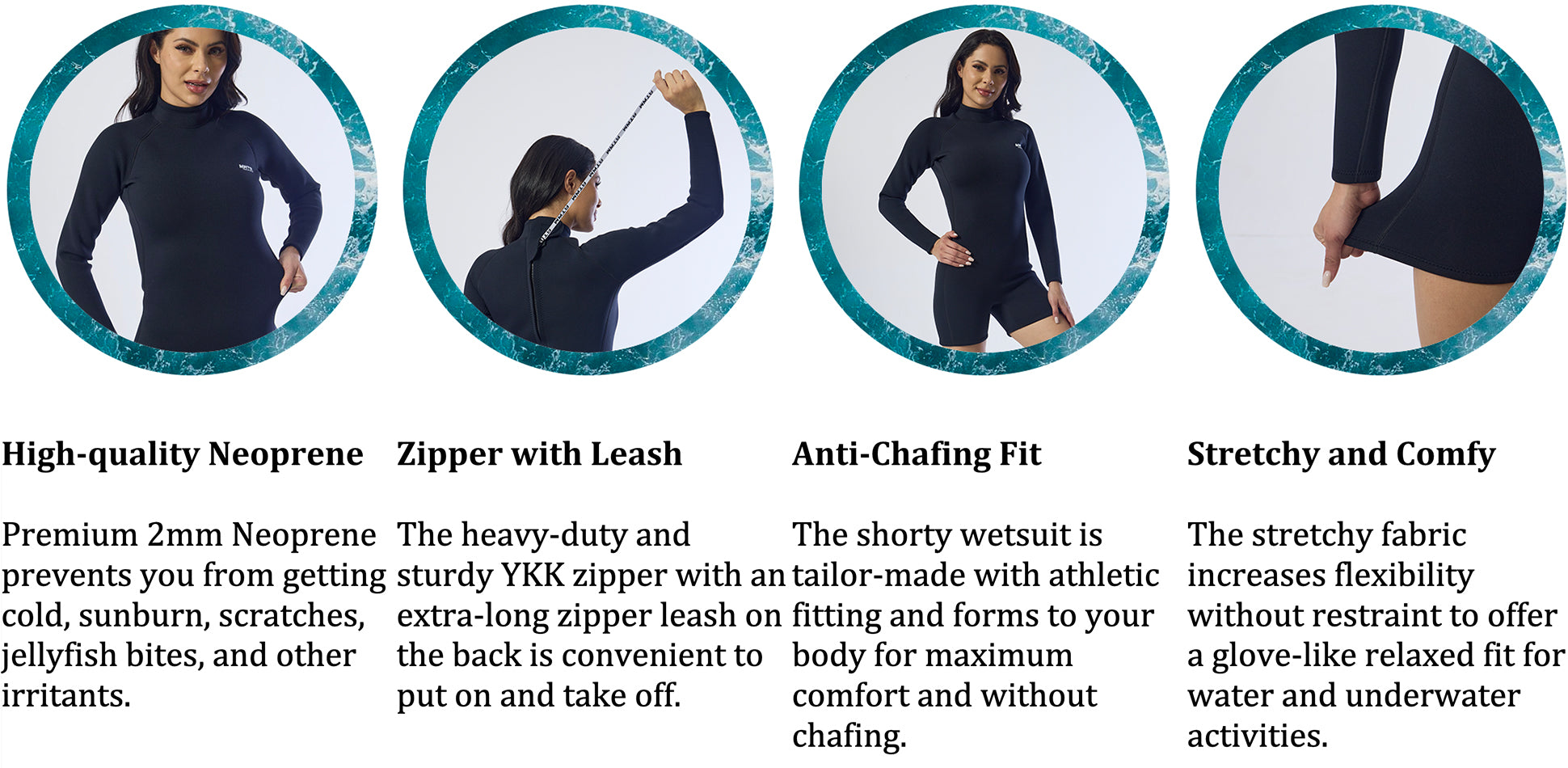 Women's 2mm Long Sleeve High Cut Spring Suit Wetsuit Front Zip | MWTA