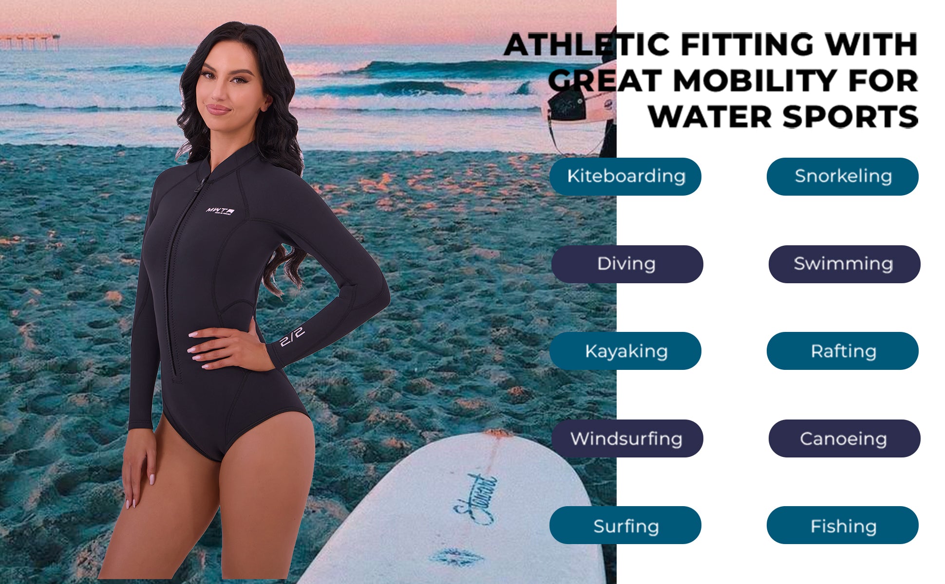 Women's 2mm Long Sleeve High Cut Spring Suit Wetsuit Front Zip | MWTA