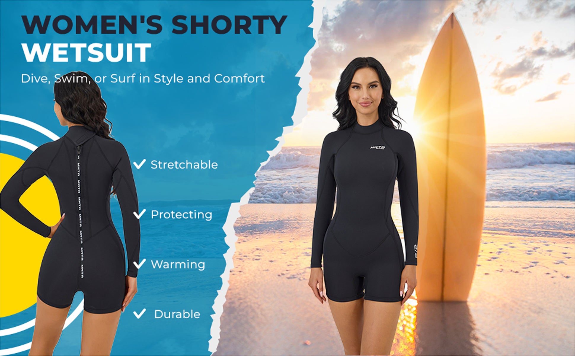 MWTA Women's Long Sleeve Wetsuit Back Zip Spring Suit