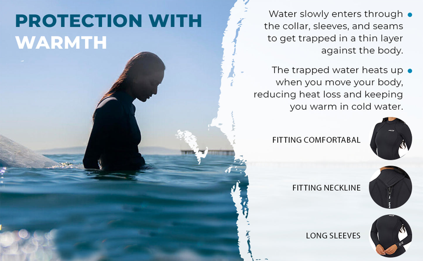 MWTA Womens Shorty Wetsuit, 2mm Neoprene Long Sleeve Swimsuit with Back Zip, Offers UV Protection, Wetsuit for Diving Snorkeling Swimming Surfing, Size 8