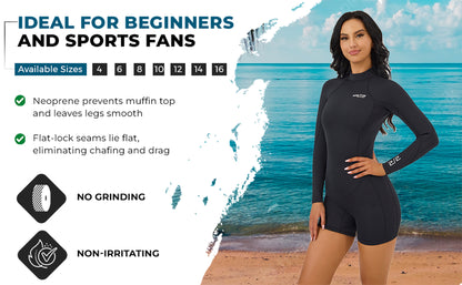 Women's 2mm Long Sleeve Spring Suit Wetsuit Back Zip | MWTA
