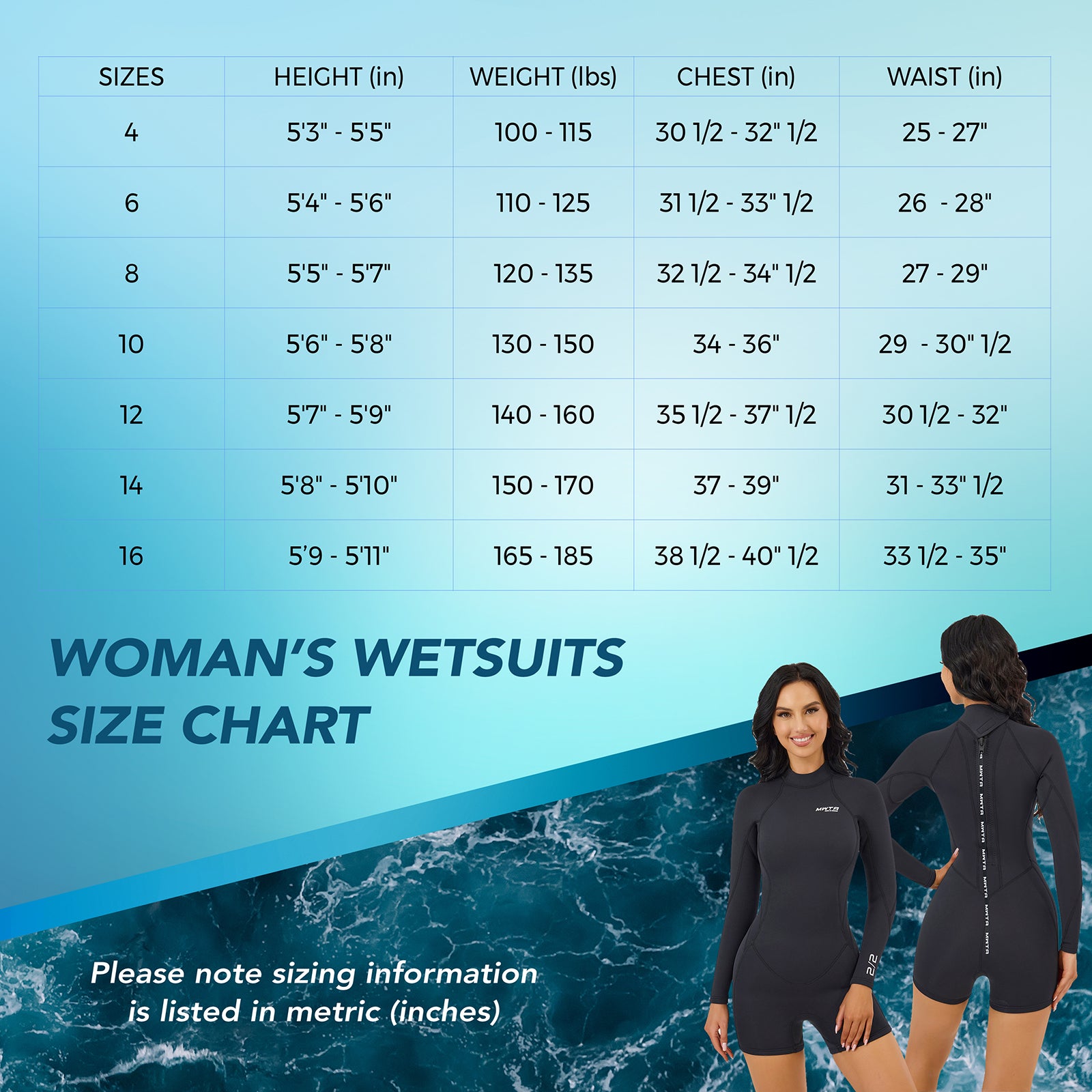 MWTA Women's Long Sleeve Wetsuit Back Zip Spring Suit
