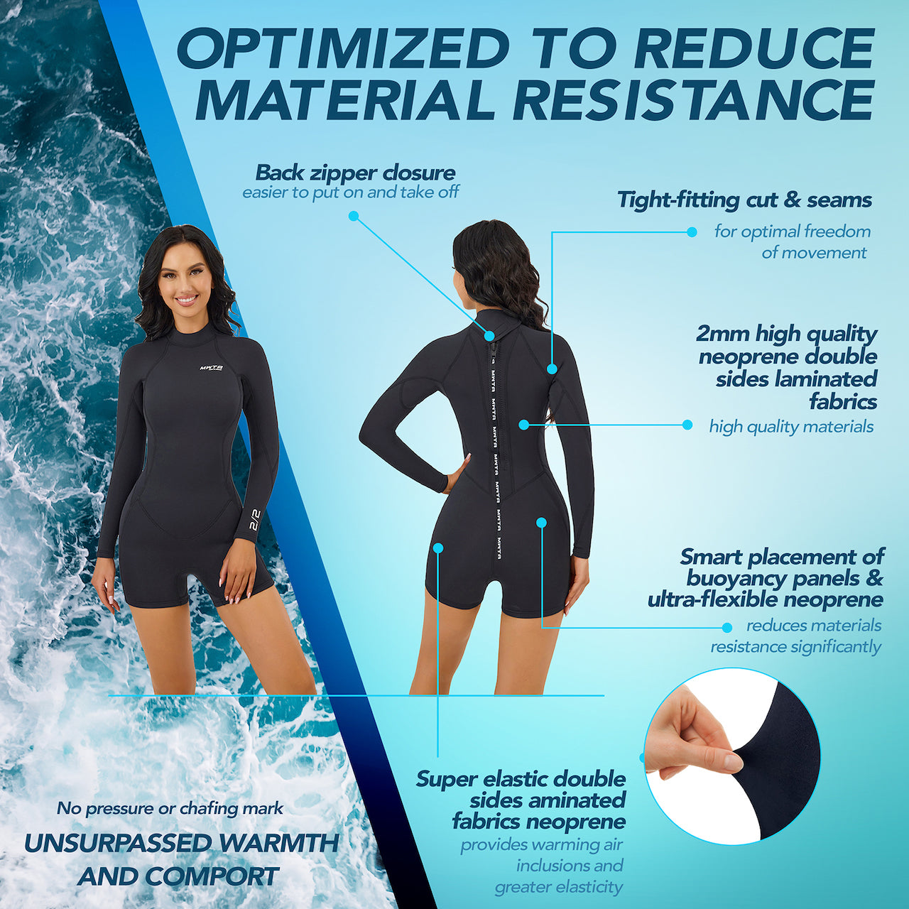 MWTA Women's Long Sleeve Wetsuit Back Zip Spring Suit