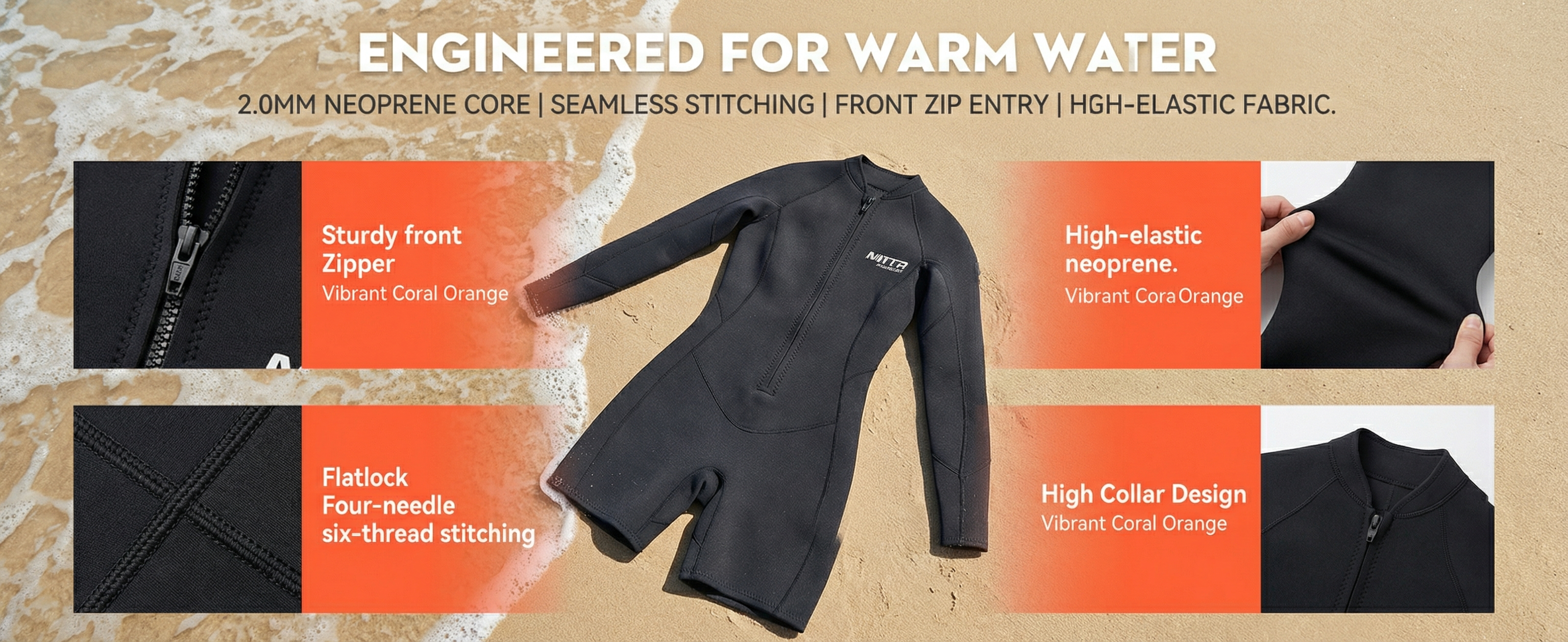 Women's 2mm Long Sleeve Spring Suit Wetsuit Front Zip | MWTA